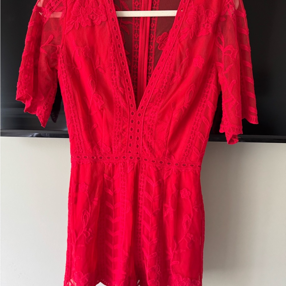Red Lace V-Neck romper